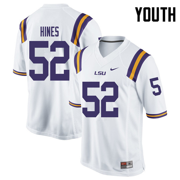 Youth #52 Chasen Hines LSU Tigers College Football Jerseys Sale-White